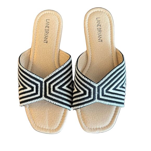 NWOT Lane Bryant Dream Cloud Stripe Textile Slide Black White Slip On- Size 8.5W - Picture 3 of 7